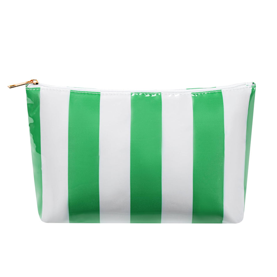 Lestikave large striped makeup bag in green for organized cosmetics on travel