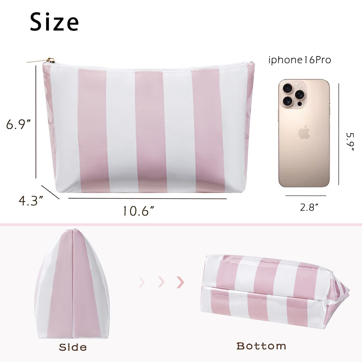 Lestikave makeup bag features a wide zipper opening for quick access.
