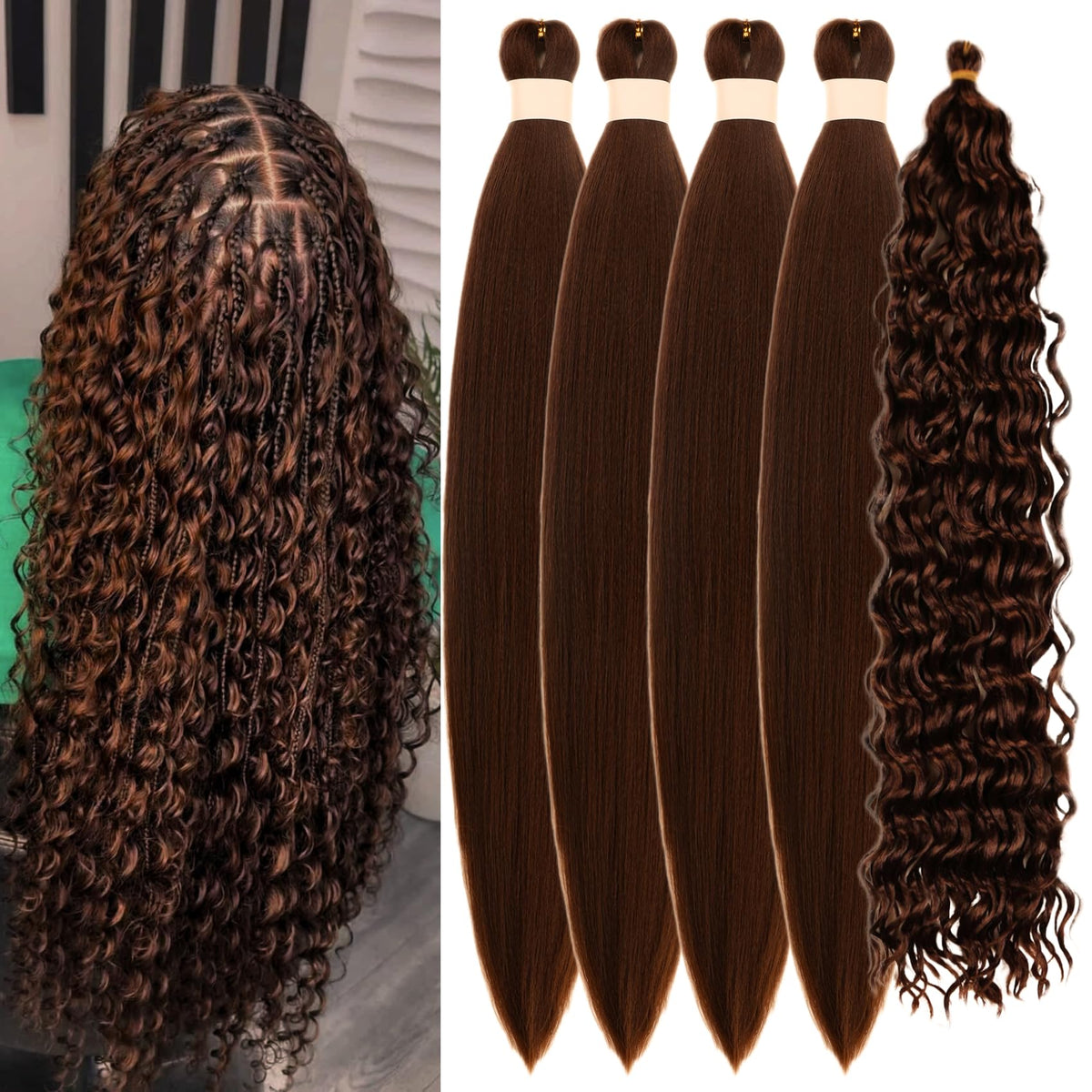 Leticia Brown pre-stretched curly braiding hair for boho styles color 30.
