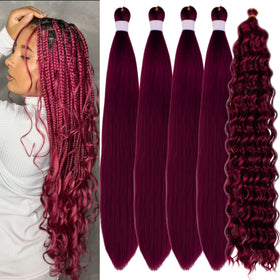 Leticia Burgundy boho braiding hair packs, 26-inch length, for vibrant, quick braids.