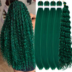 Leticia green pre-stretched braiding hair close-up shows soft texture for comfortable wear