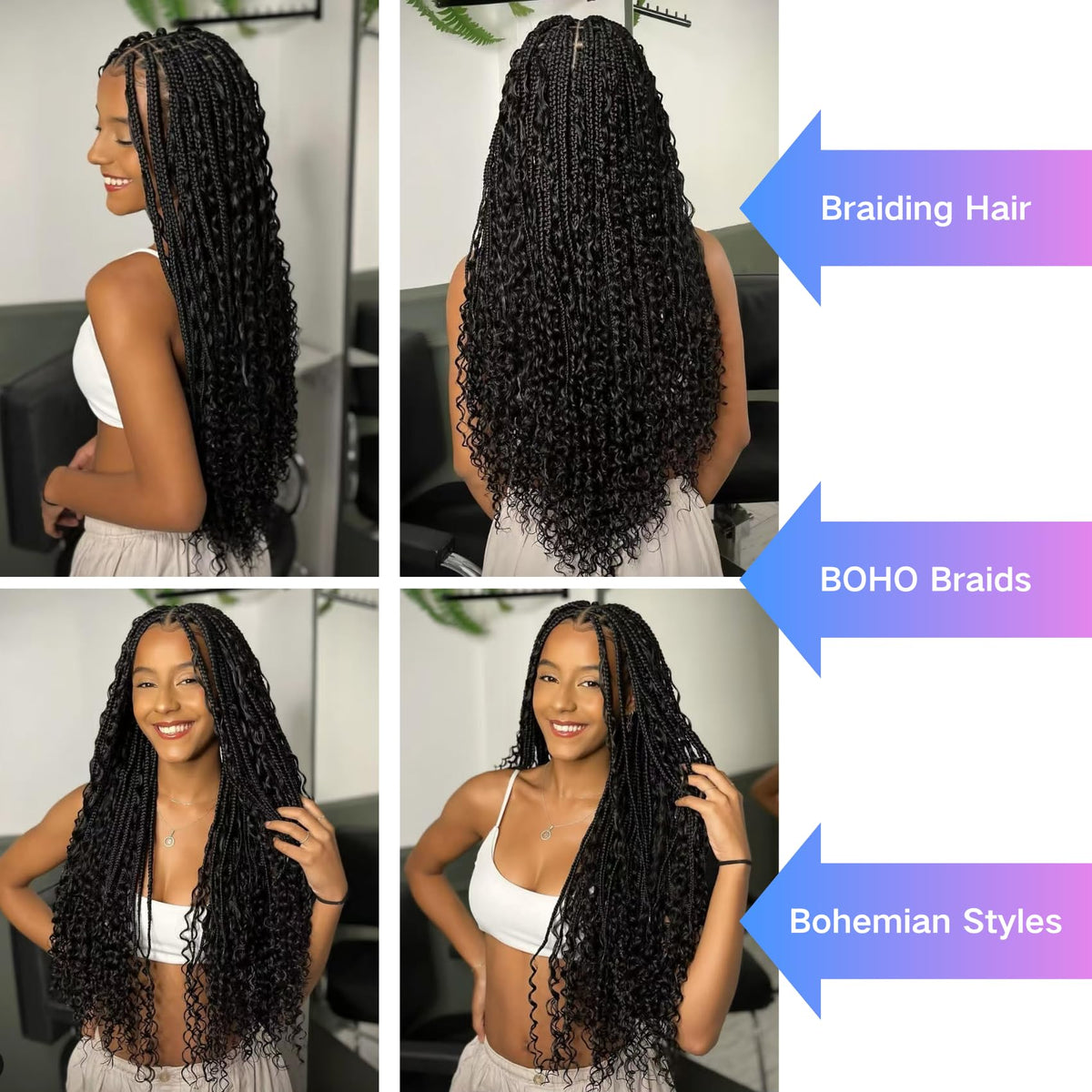 Leticia Hypoallergenic boho braids suitable for sensitive scalps.