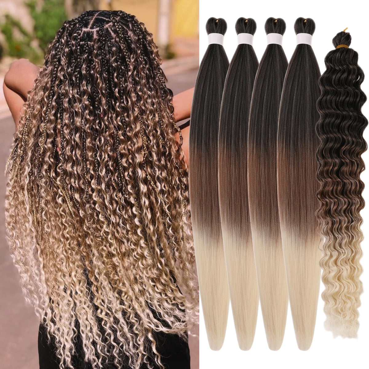 Leticia ombre brown blonde braiding hair in 26-inch packs for versatile, long-lasting color blends.