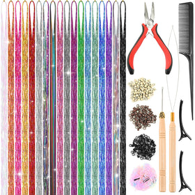 Leuceiy 18-color hair tinsel kit with 48-inch length offers vibrant, customizable sparkles for daily glam.