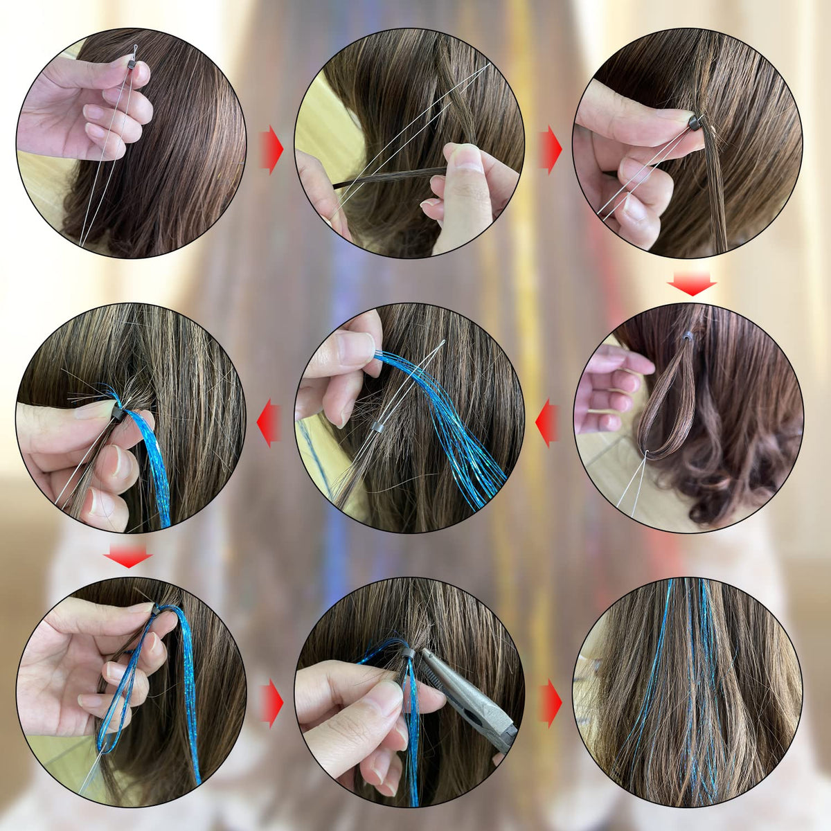 Leuceiy hair tinsel adds radiant sparkle to any hairstyle for festive moments.