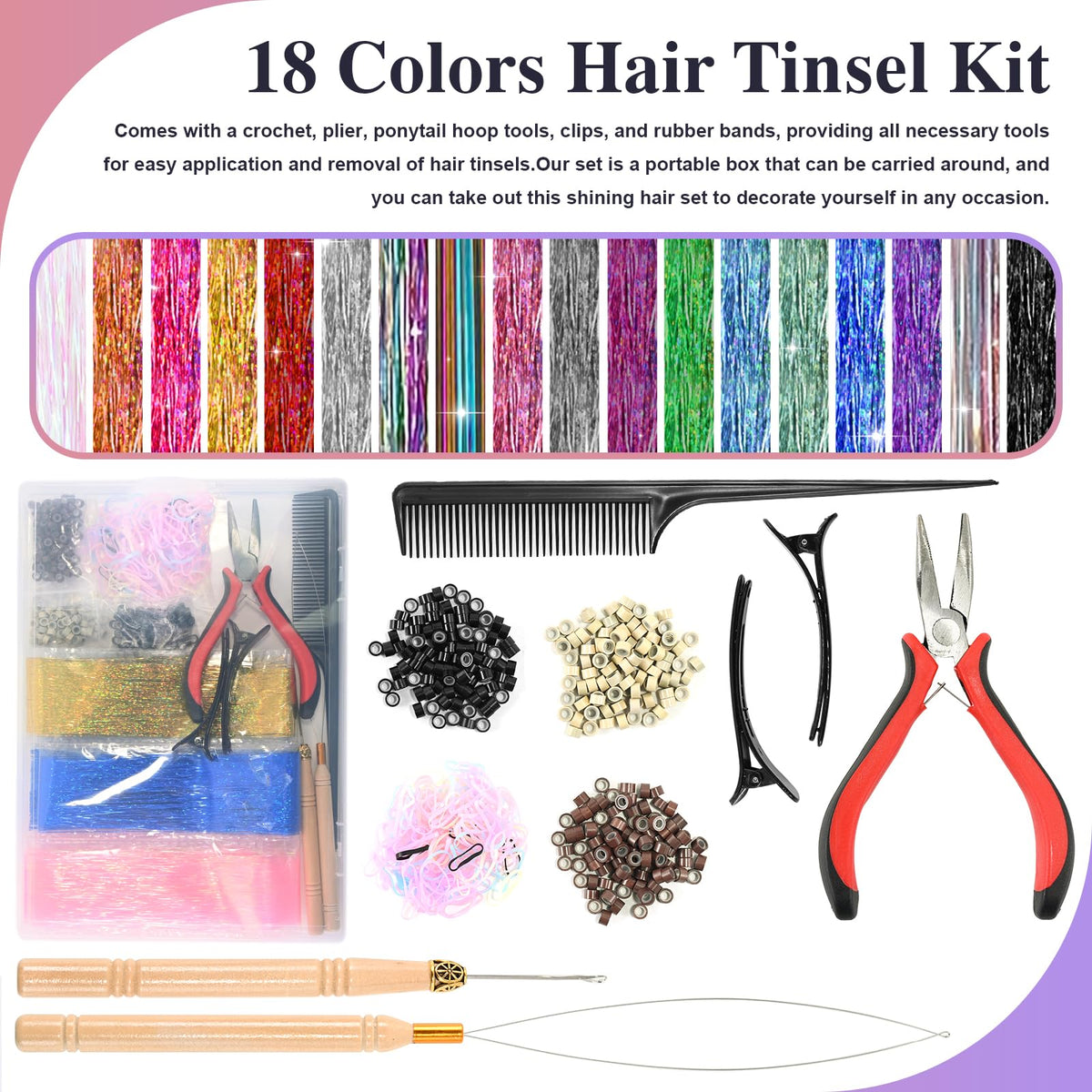 Leuceiy hair tinsel tool included enables quick, easy installation and seamless blending.