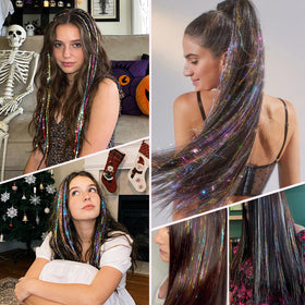Leuceiy tinsel works with straight, curly, and wavy hair for versatile sparkle.