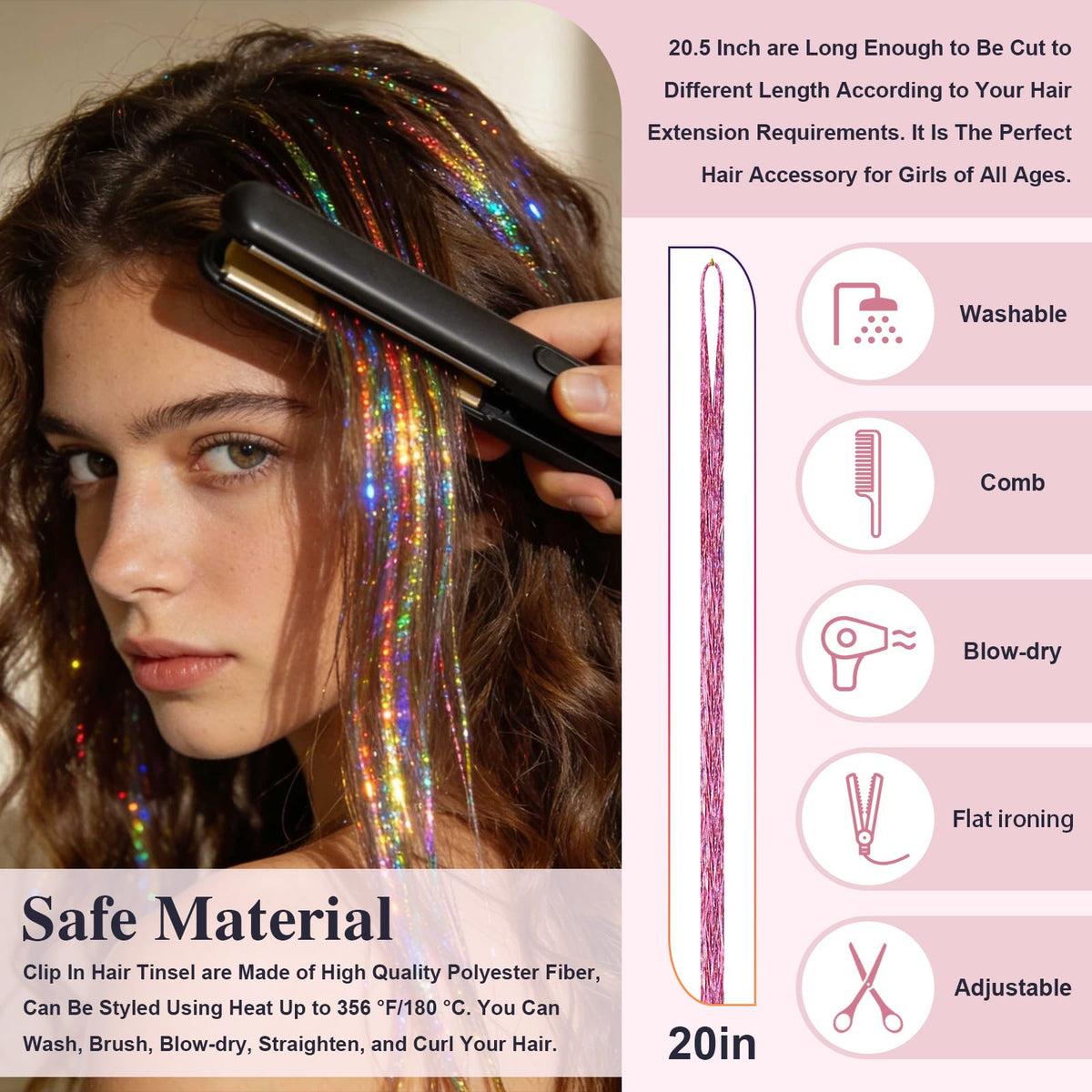Leuceiy tinsel application demo demonstrates near-root placement for visible color pop.