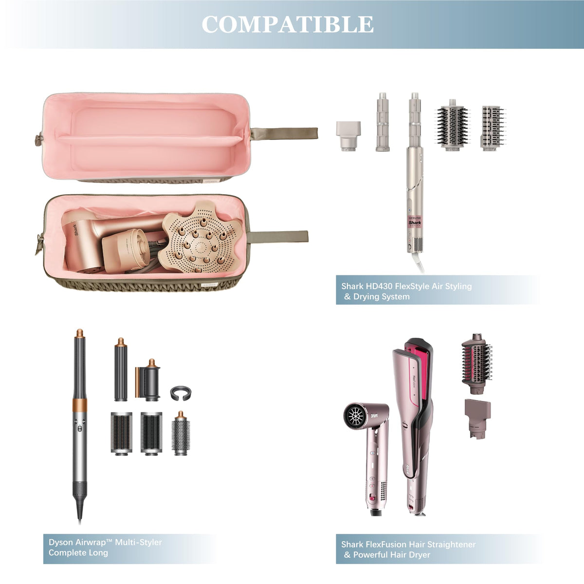 Central divider within Leudes travel case keeps wand and dryer separated