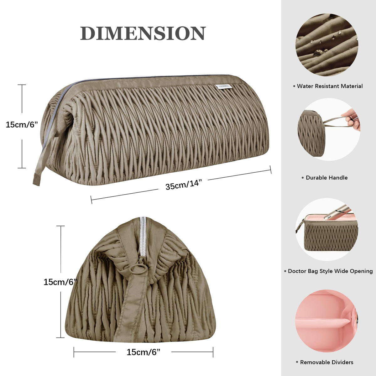 Durable nylon material of Leudes travel case in camel color