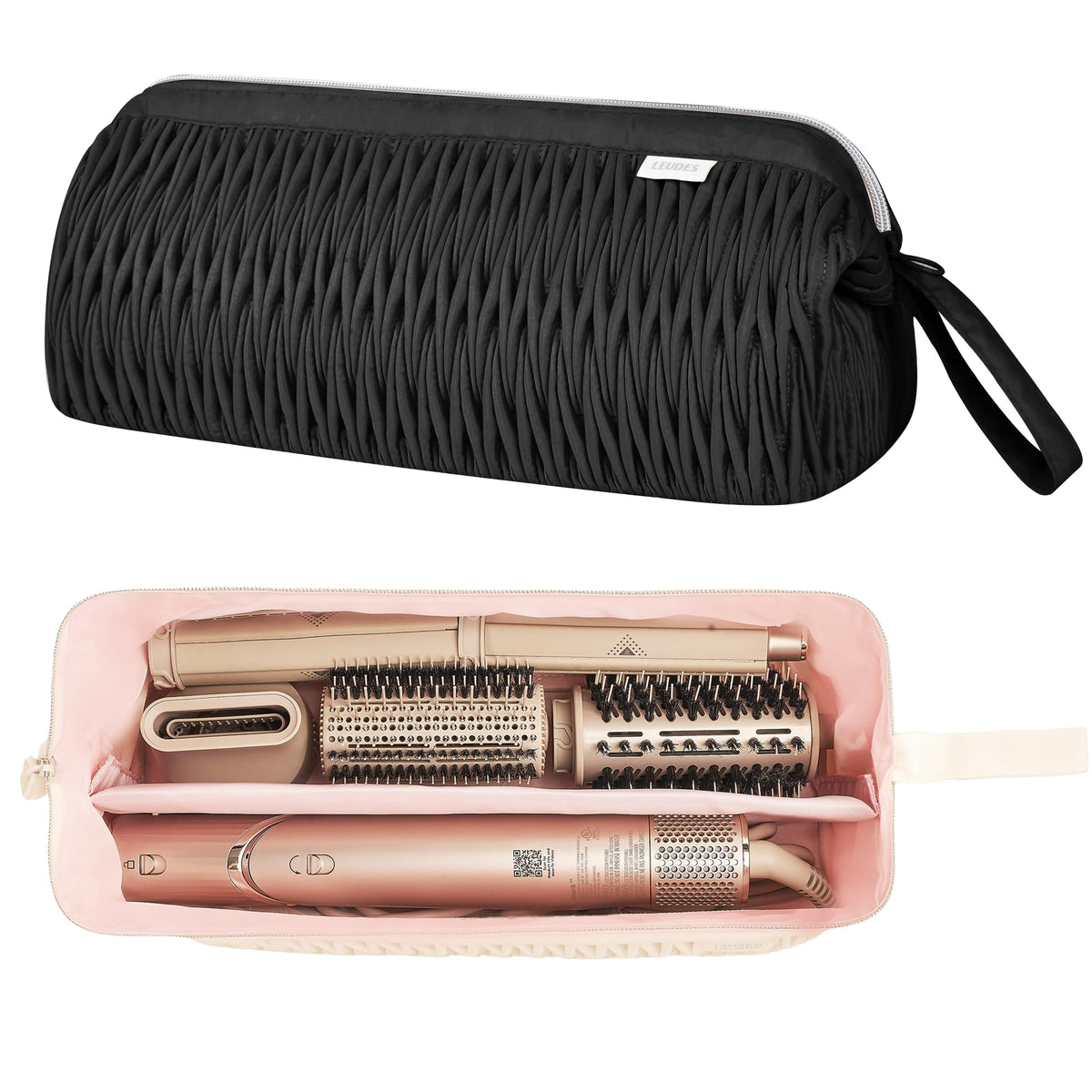 Leudes Dyson Airwrap travel case with open design for quick tool access.