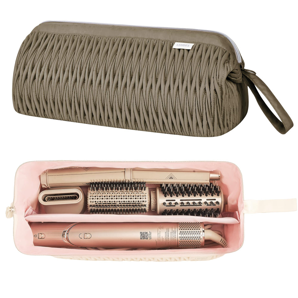 Leudes travel case for Dyson Airwrap, open view showing organized interior for secure tool storage