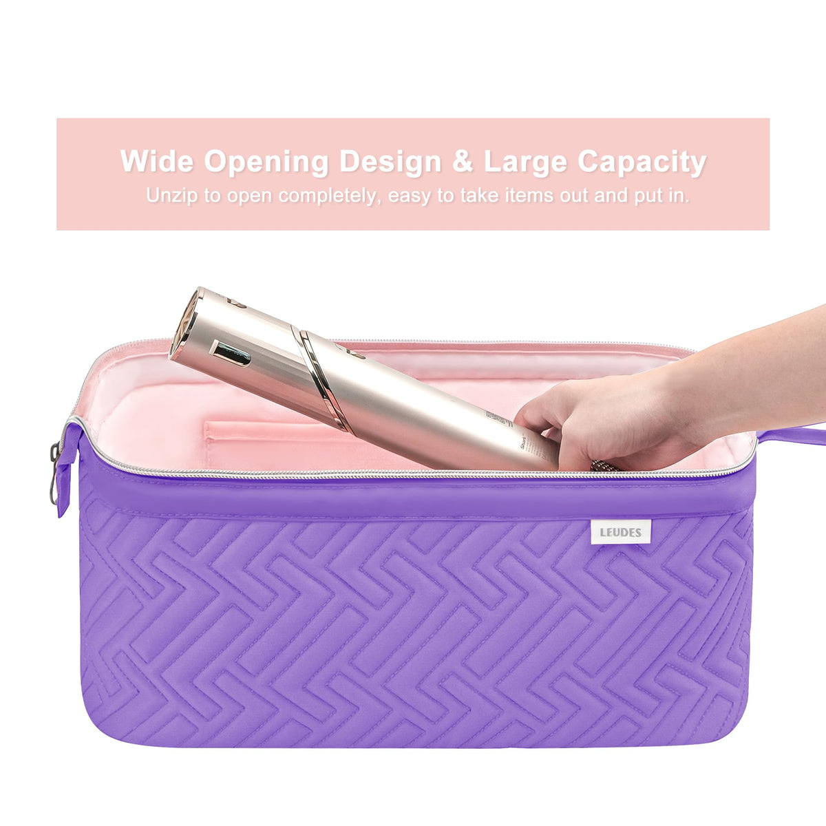 Leudes travel bag open layout exposing padded interior and partition