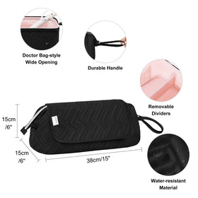 Leudes padded compartments prevent bumps and scratches on curling irons and dryers