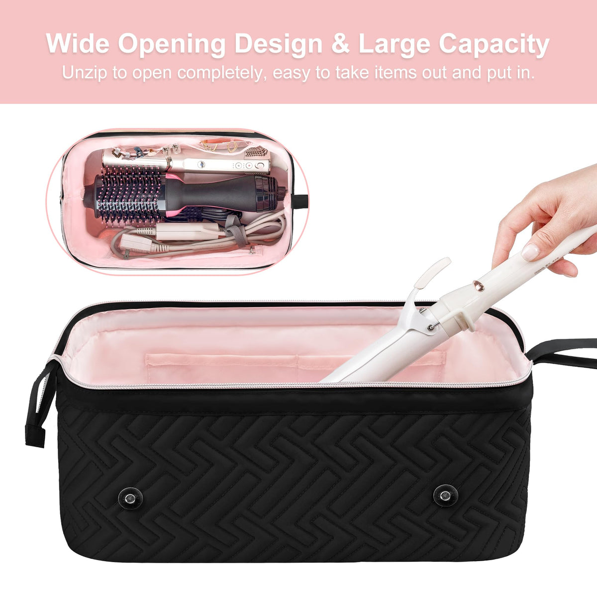 Leudes large zipper and clear pockets keep accessories neatly separated