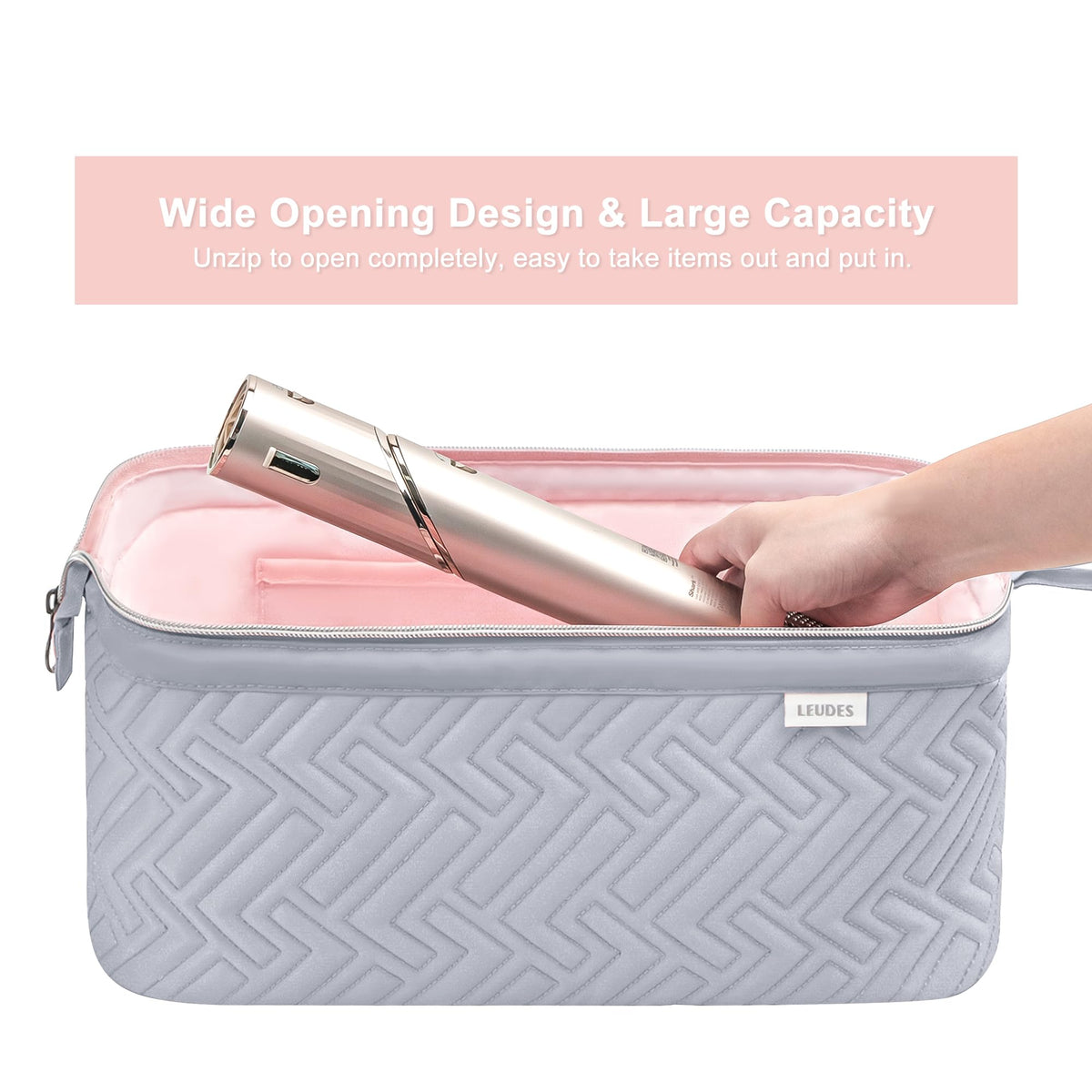 Leudes travel bag interior padded partition protects wand and dryer during travel