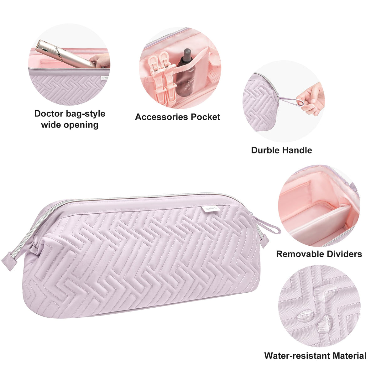 Leudes bag's two clear pockets organize small accessories for quick retrieval.