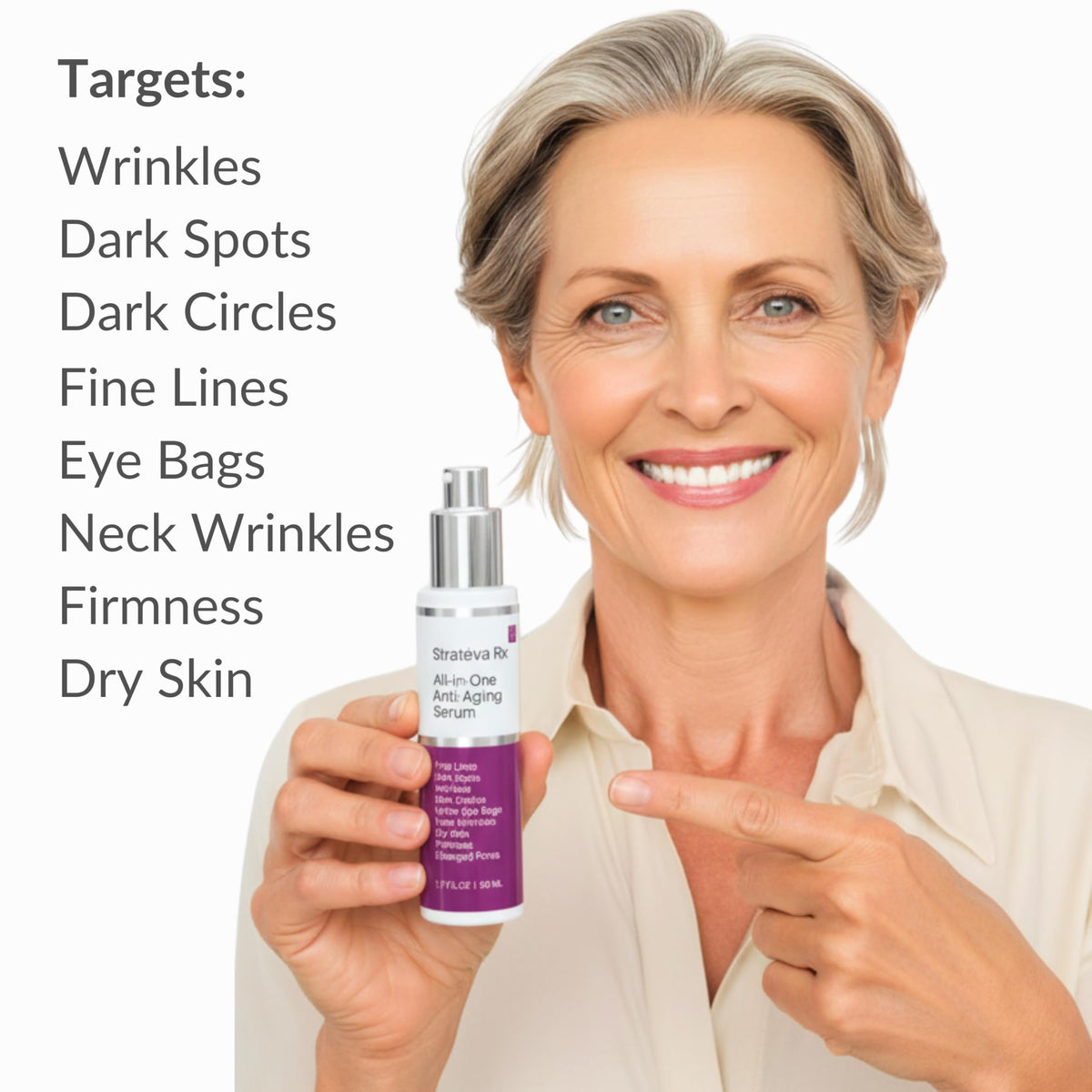 LeVaye Strateva RX serum pump top for precise, clean application.