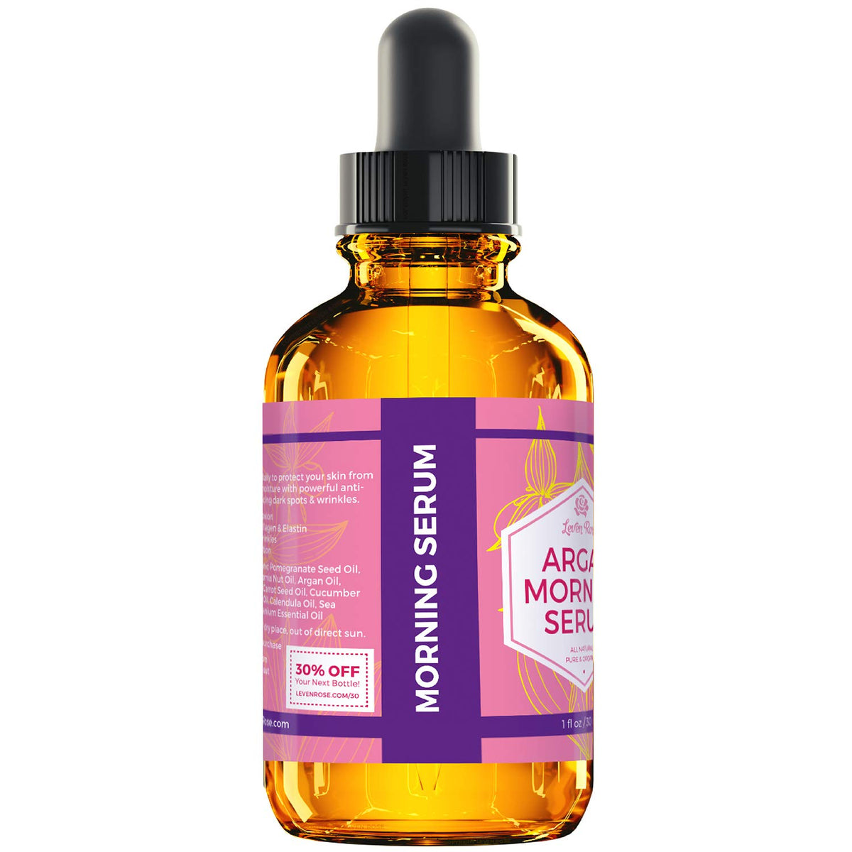 Close-up of Leven Rose Argan Morning Serum texture lightweight and quickly absorbed