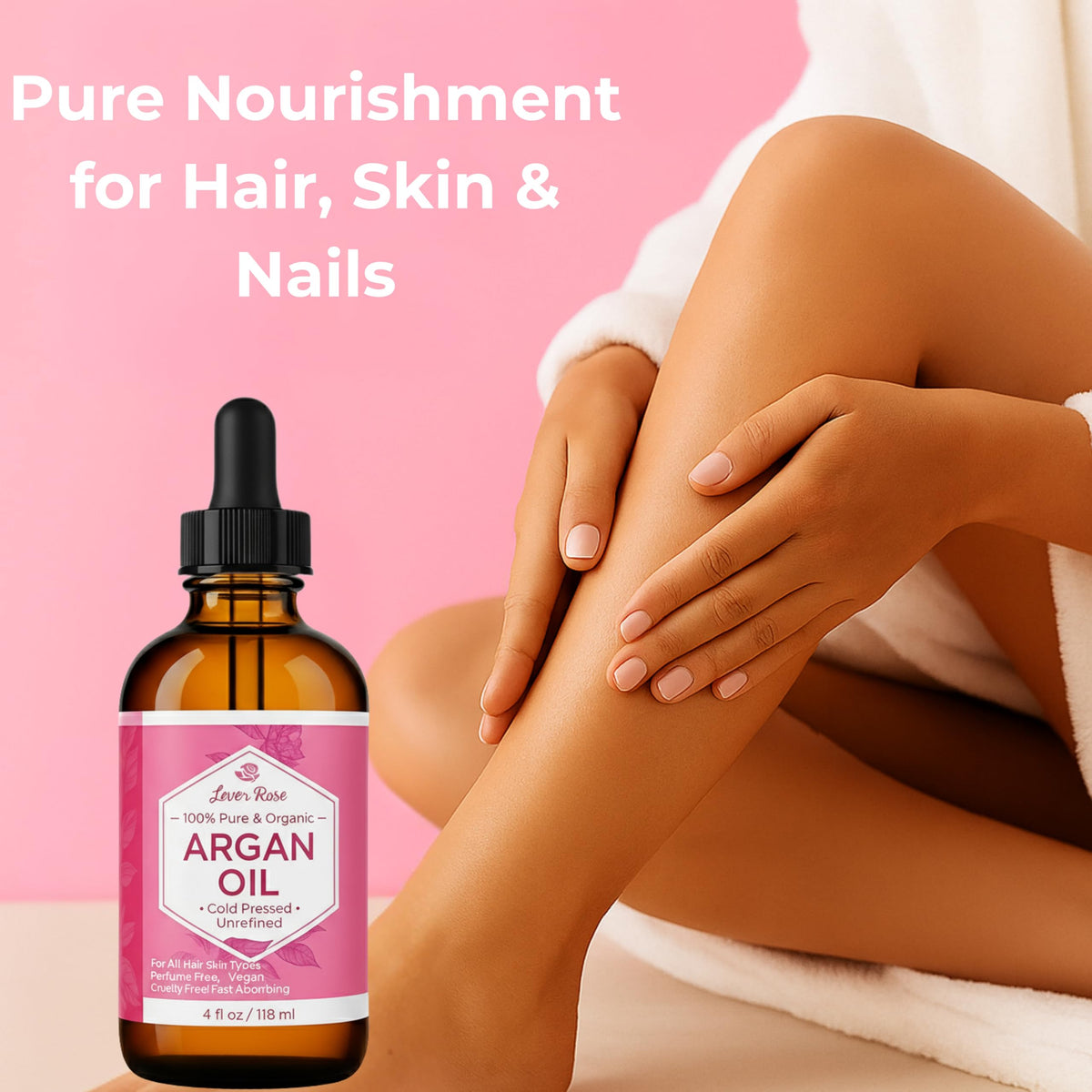 Leven Rose Argan Oil dropper releasing a lightweight, fast-absorbing serum for daily use.