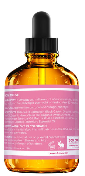 Sustainable packaging of Leven Rose Batana Oil on display.