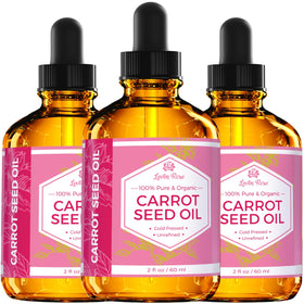 Leven Rose carrot seed oil label detail emphasizing 100% pure, cold-pressed.