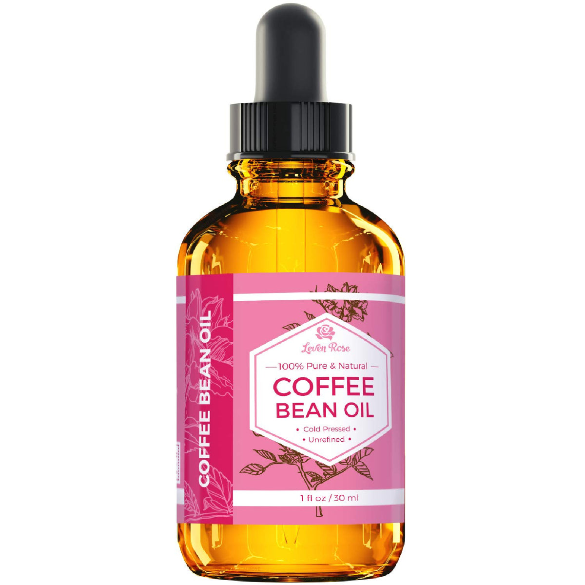 Close up of Leven Rose Coffee Bean Oil dropper