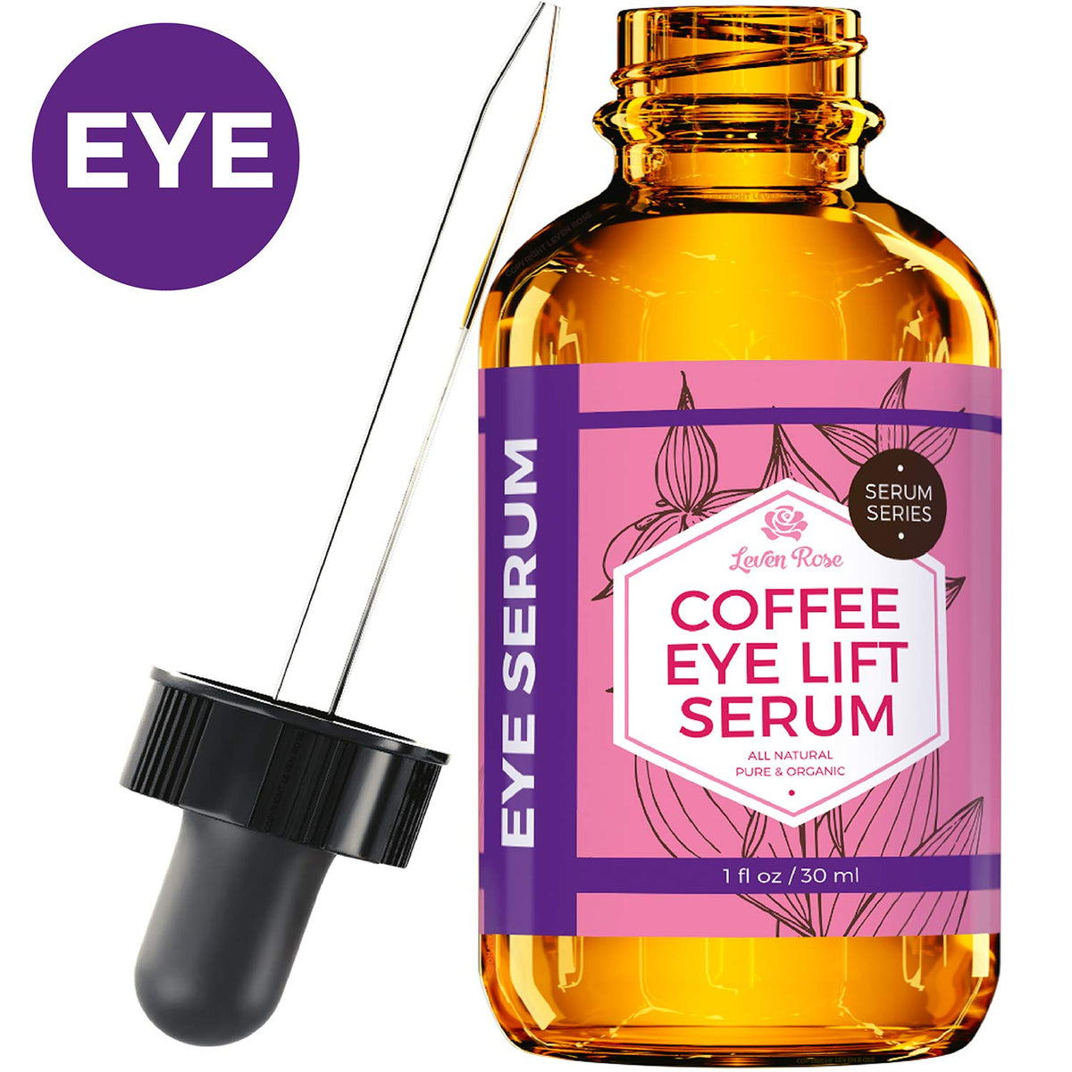 Leven Rose Coffee Oil Serum bottle front for daily eye brightening use