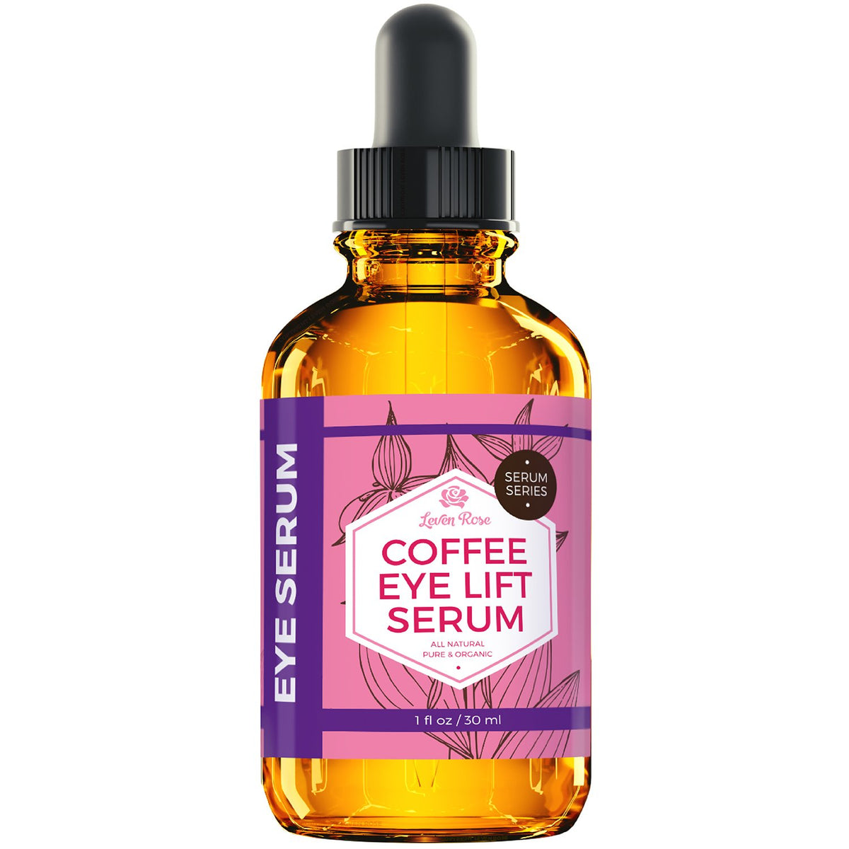 Leven Rose Coffee Serum flatlay with nourishing ingredients