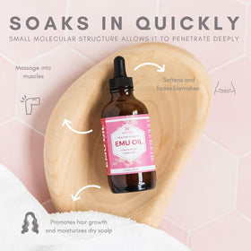 Leven Rose Emu Oil applied to hair for conditioning and revitalization