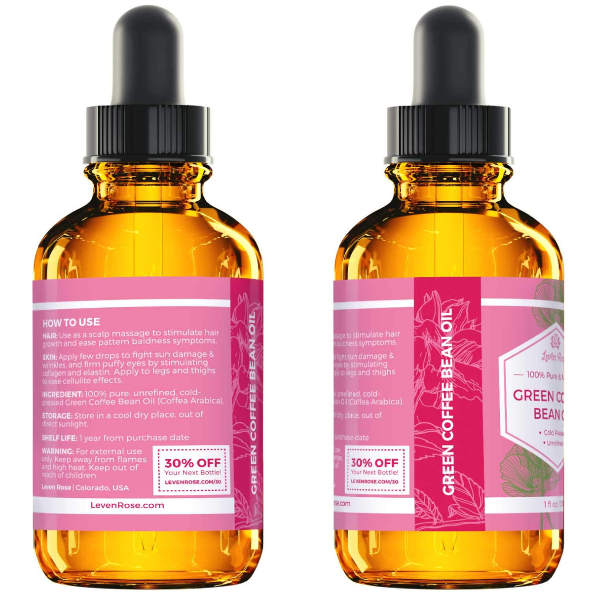 Hands moisturized with Leven Rose green coffee bean oil for daily care.