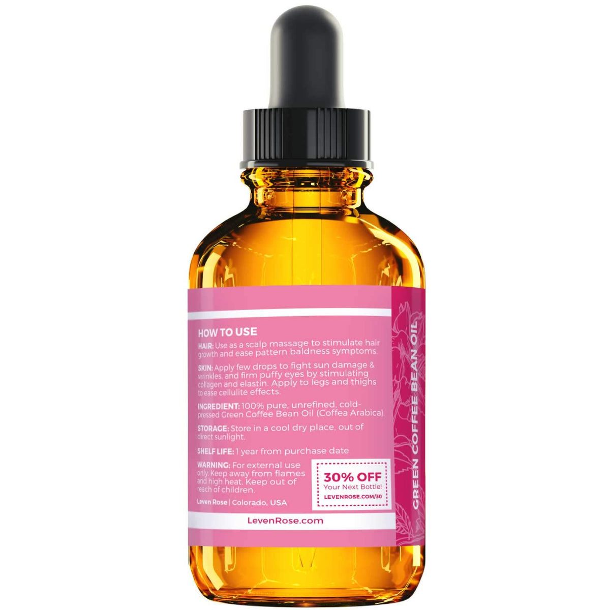 Close-up of hydration with Leven Rose green coffee bean oil absorption.