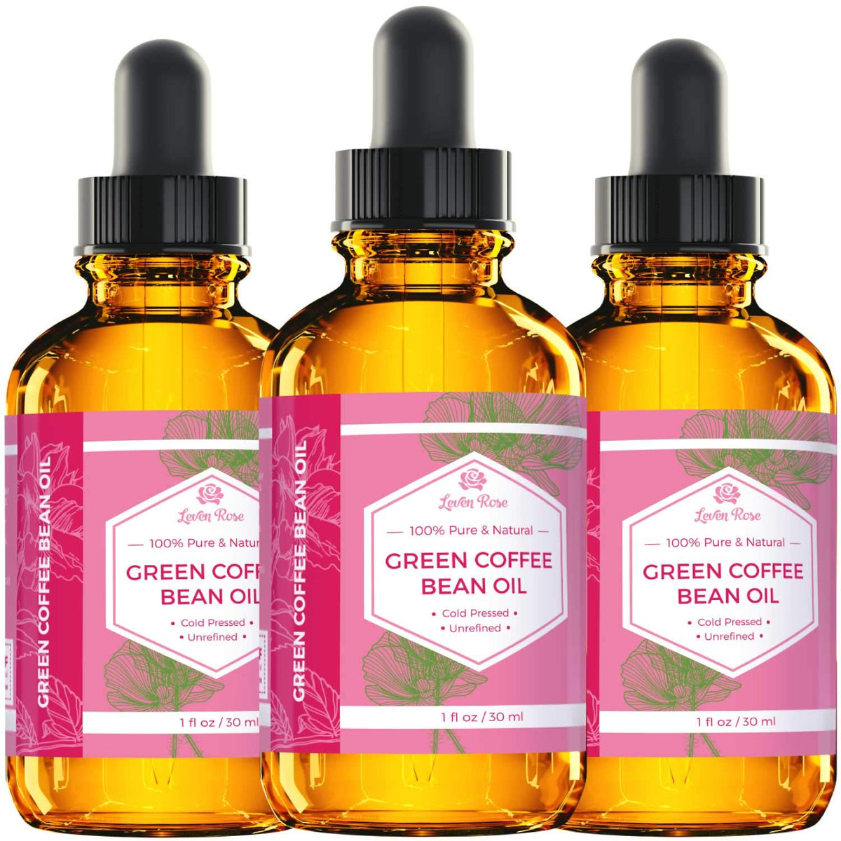 Nightly skincare routine with Leven Rose green coffee bean oil for vitality.