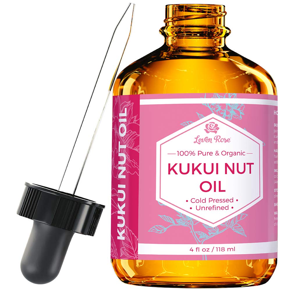 Leven Rose Kukui Nut Oil in amber bottle with dropper for precise application