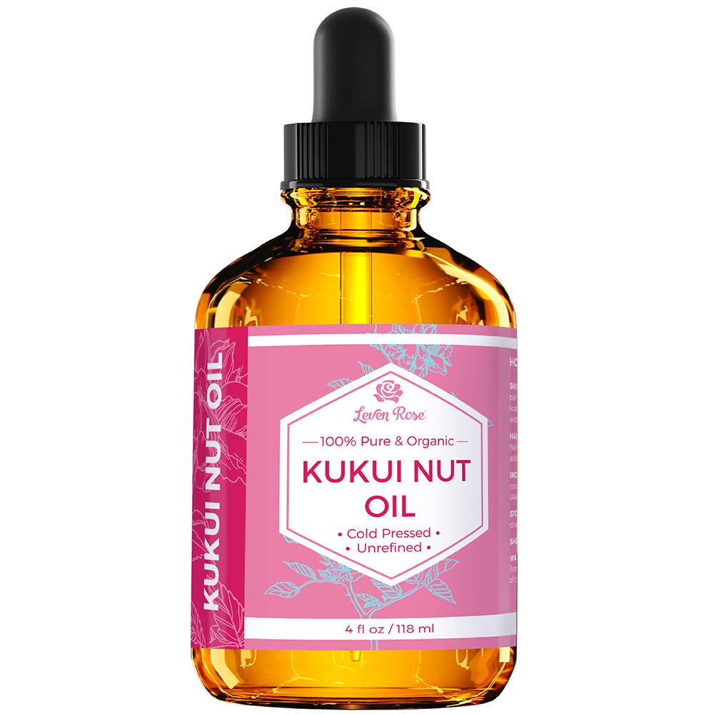Leven Rose Kukui Nut Oil bottle highlighting kukui nut origin for pure hydration