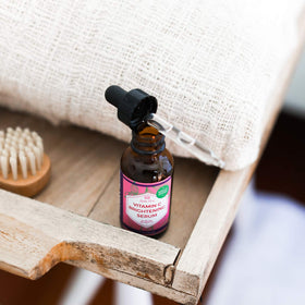 Leven Rose serum texture closeup showing lightweight hydration and glow