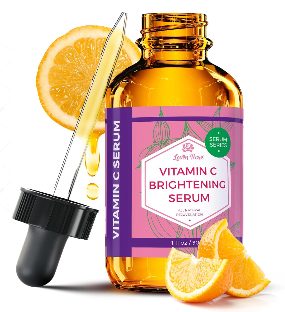 Leven Rose Vitamin C Serum bottle with brightening formula for radiant skin