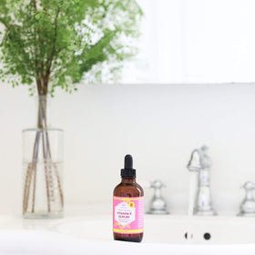 Leven Rose Serum adds shine and resilience to hair.