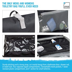 Lewis N. Clark toiletry bag with mesh pockets for visibility and breathability.