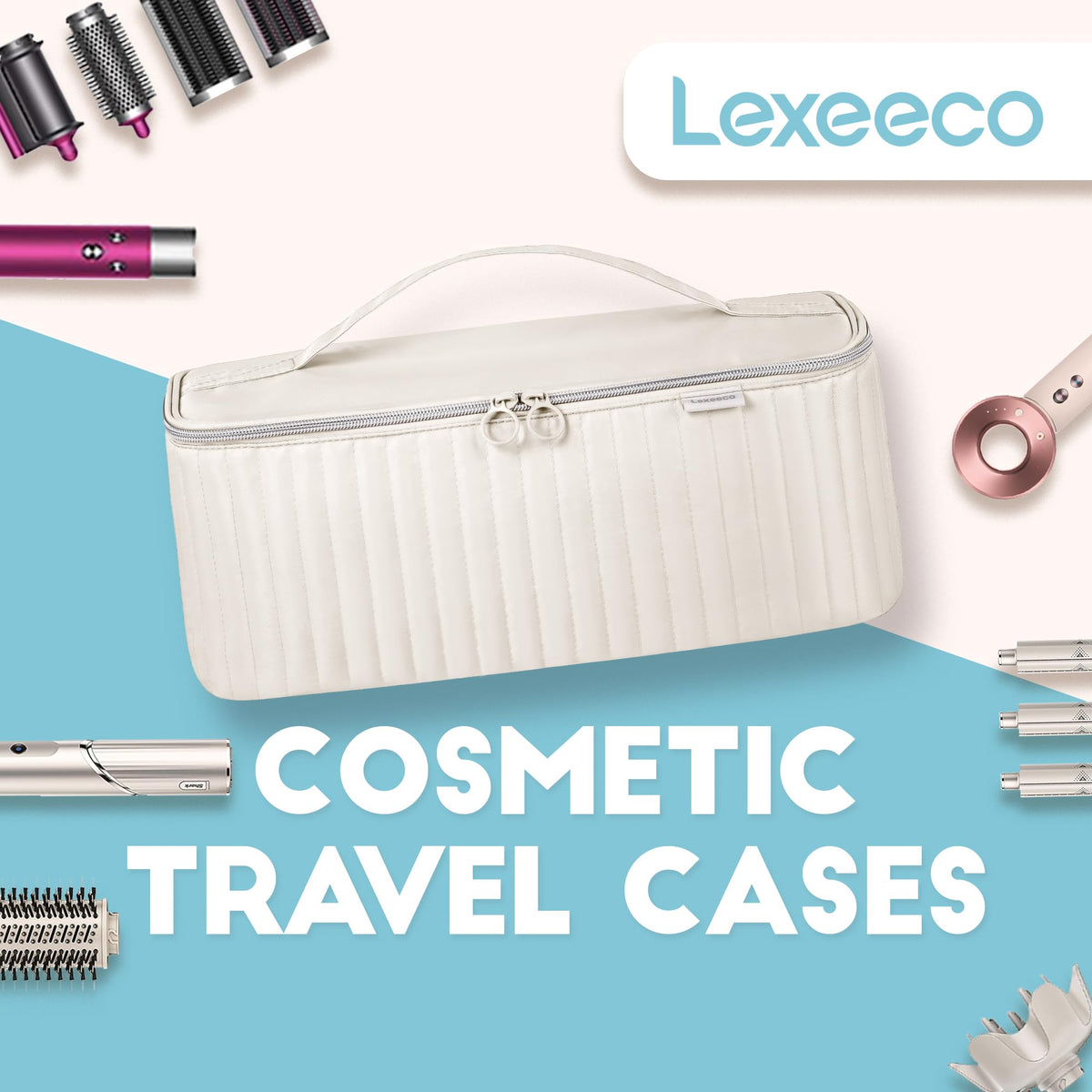 Lexeeco beige travel-case exterior adds neutral, stylish touch for any bag