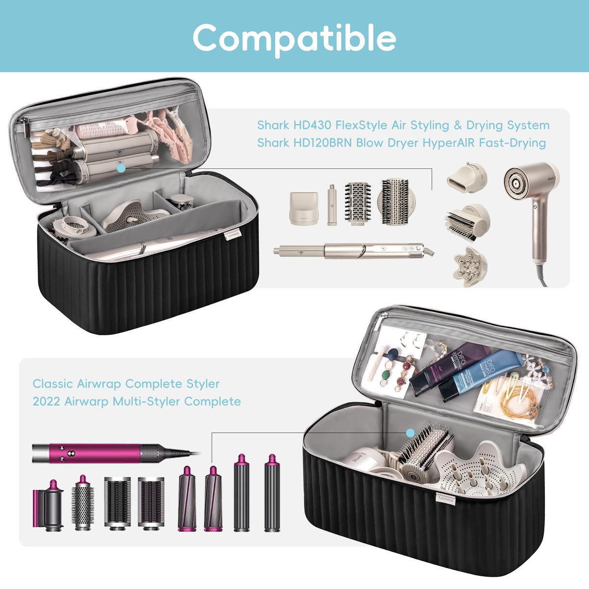 Lexeeco travel case with Dyson Airwrap attachments keeps tools organized