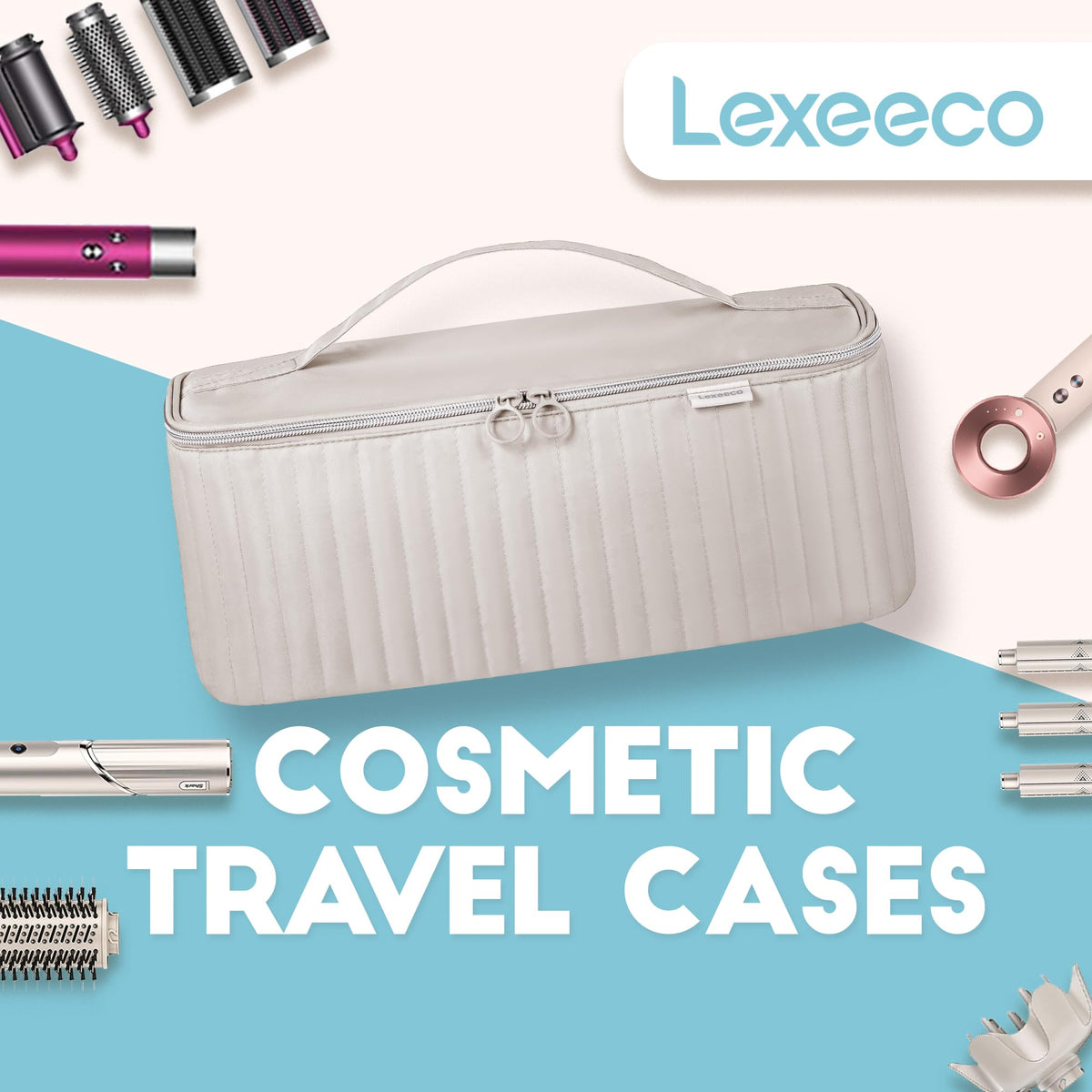 Lexeeco spacious compartments fit hair tools, attachments, and cords comfortably