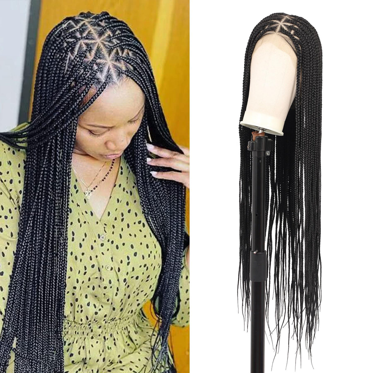 Lexqui full lace knotless braided wig with top parting for versatile daily styling.