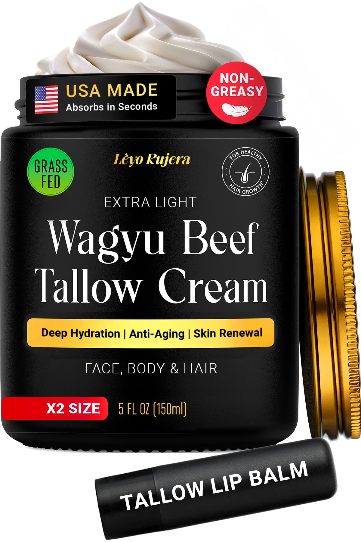 Lèyo Rujera Wagyu Tallow Face Cream jar delivering rich hydration for radiant skin