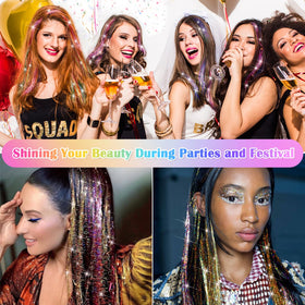Sparkling fairy tinsel worn on hair for party-ready looks
