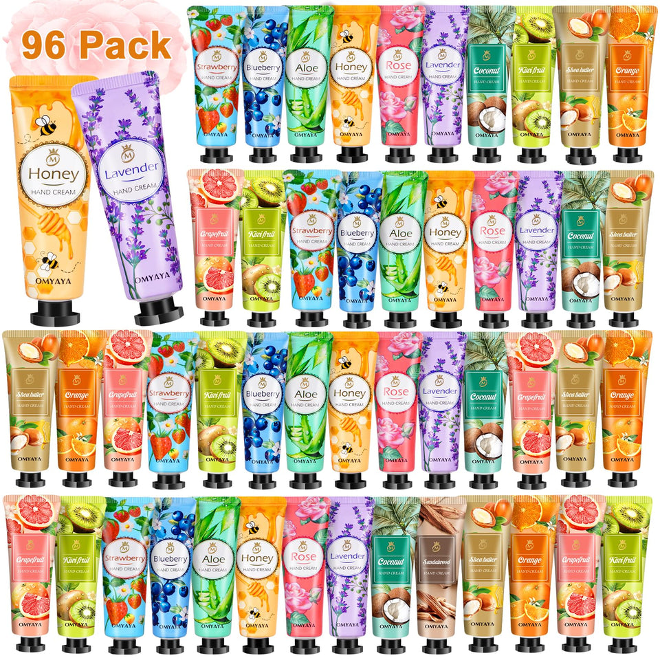 LFENYIGI 96-pack mini hand lotion bulk pack for versatile gifting and stocking stuffers.