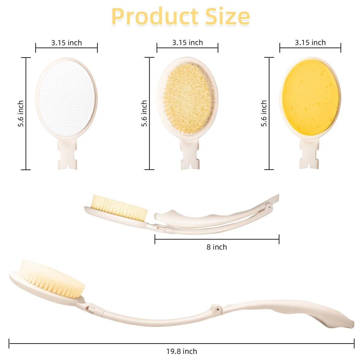 LFJ 3-in-1 bath brush set with interchangeable heads for customized cleansing.