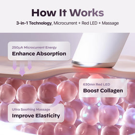 LG Pra.L Mystic White close-up with 630 nm red LED glow during skincare routine