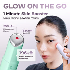 LG Pra.L Superform Galvanic Booster Mystic White in-use demonstrates 3-in-1 anti-aging technology