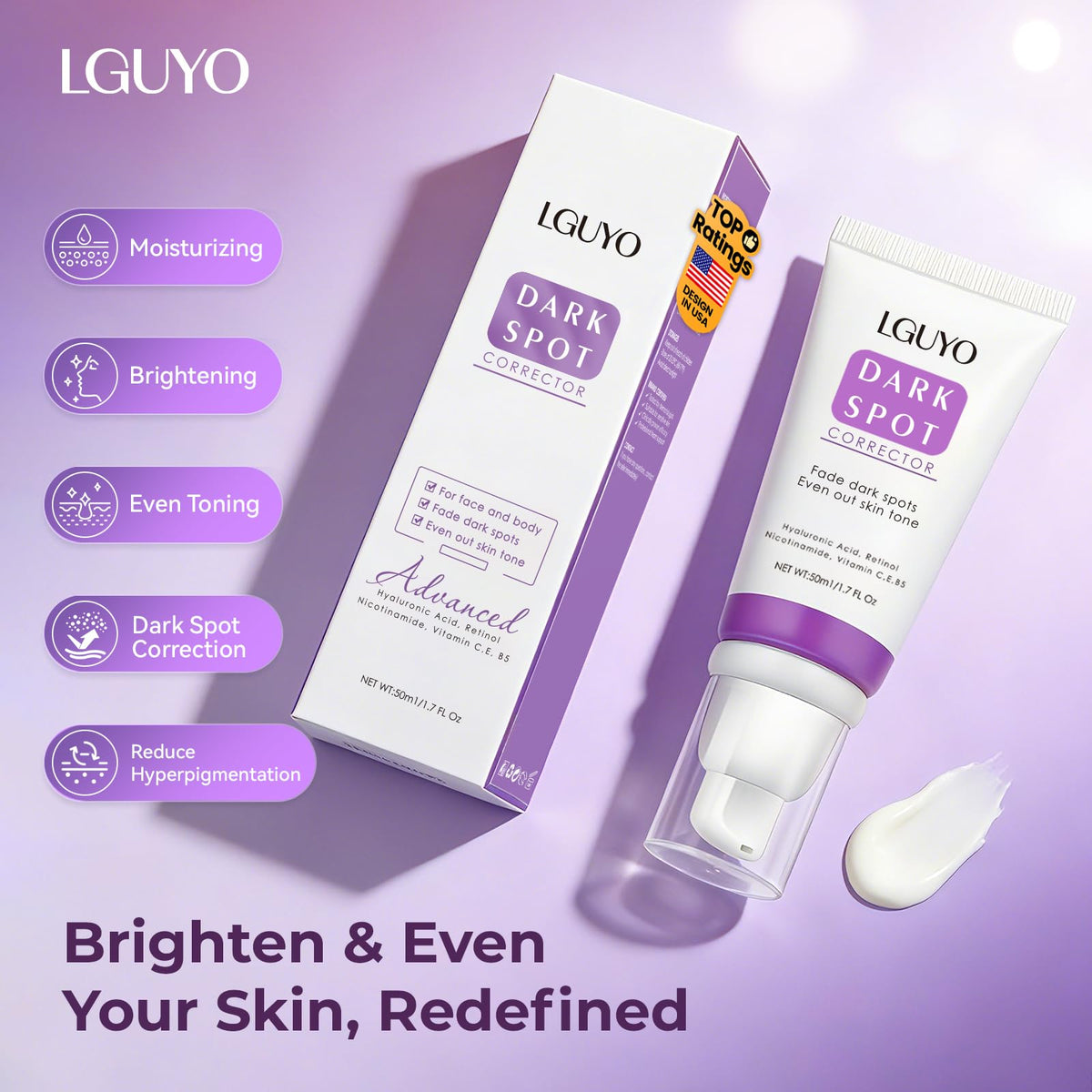 LGUYO cream texture close-up showing non-greasy, moisturizing formula